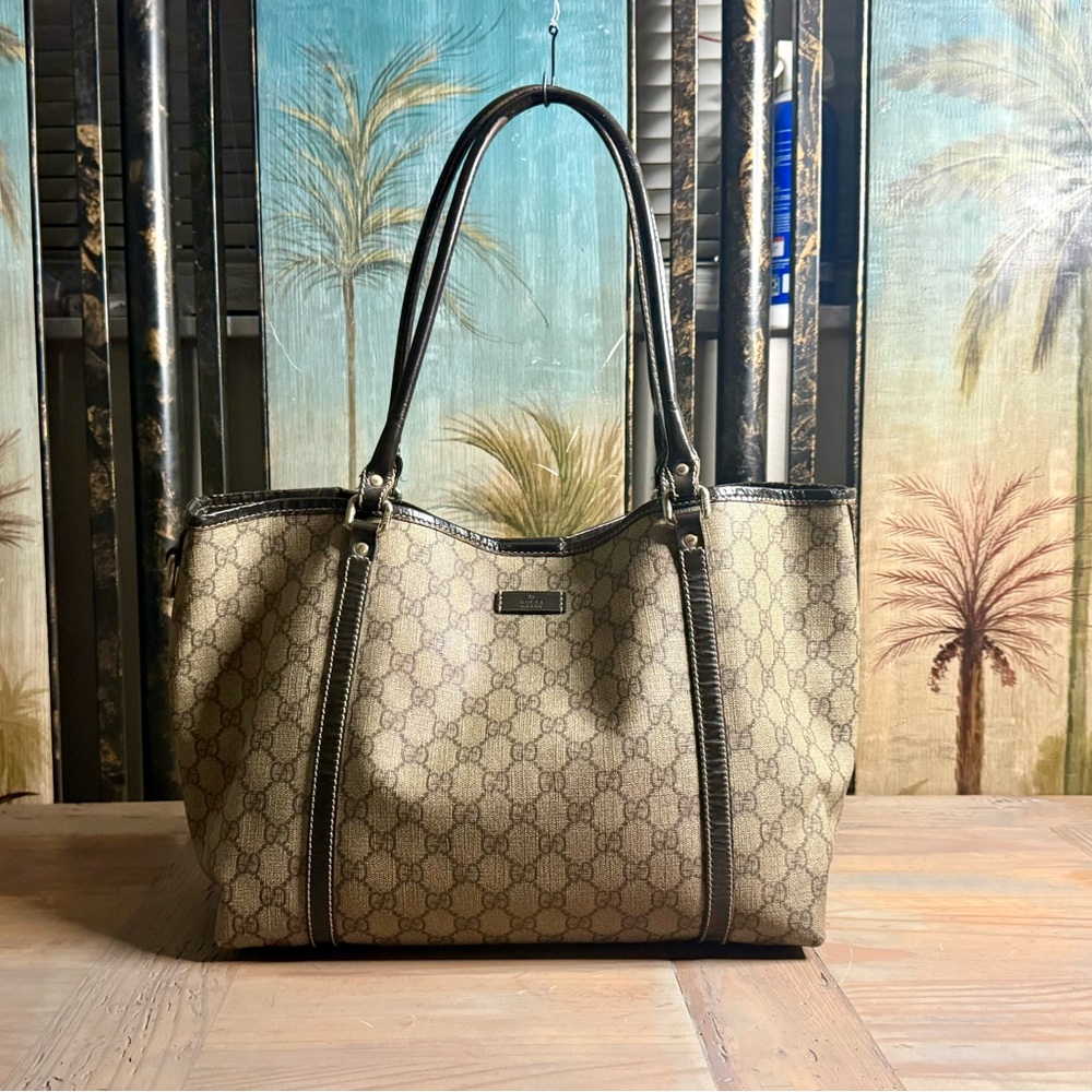 Gucci Brown Monogram Canvas Tote with Dark Brown Trim